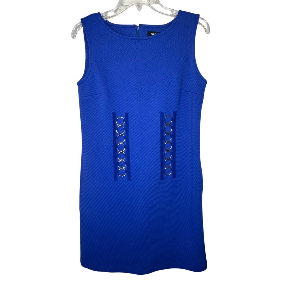 W By Worth Royal Blue Sleeveless Shift Dress Womens 10 Textured Silver Rings